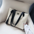 New retro casual foldable corduroy straw tote bag weaving shoulder bag handwoven purse for daily use